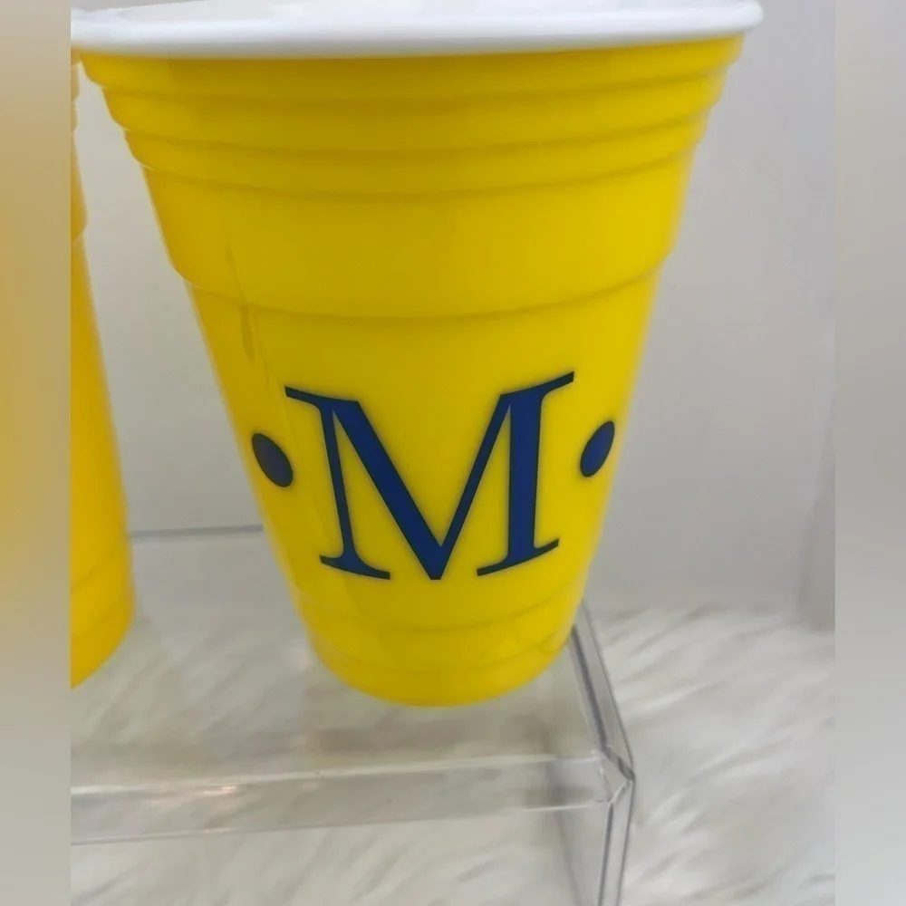 NEW Double Wall Insulated Party Cups Set of 2 Monogrammed “M” Reusable Beer Pong